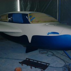 Spraying Clear Coat onto Fuselage